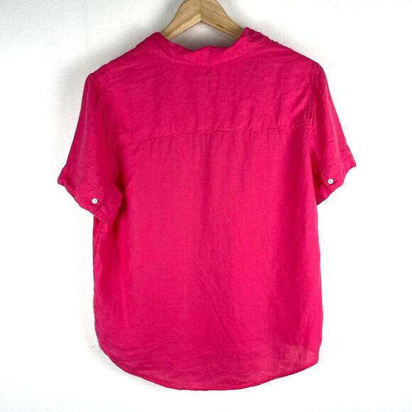 J. Crew Short Sleeve Popover 100% linen Dark Pink Chest Pocket Women's Small - Picture 3 of 9